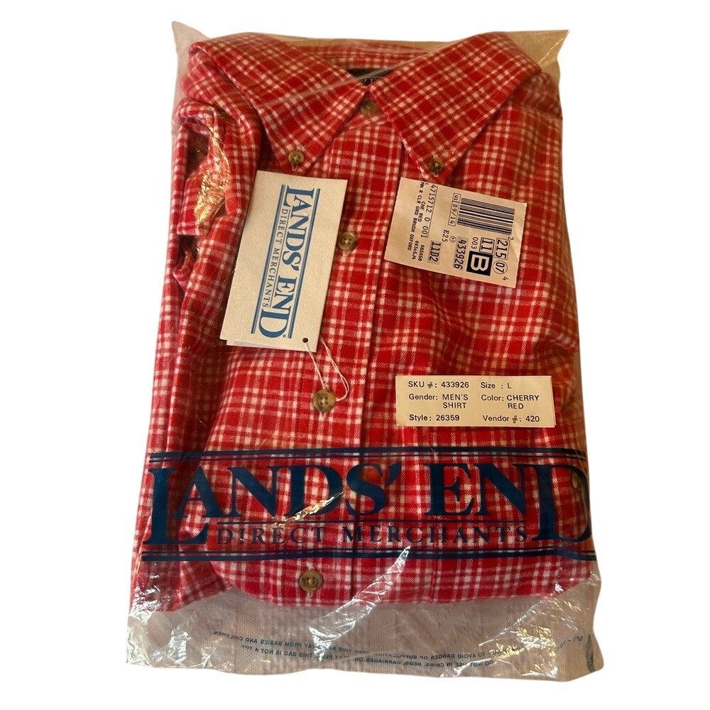NWT Lands' End‎ Red Checkered Plaid Cotton Men's Shirt Size Large - Picture 6 of 6